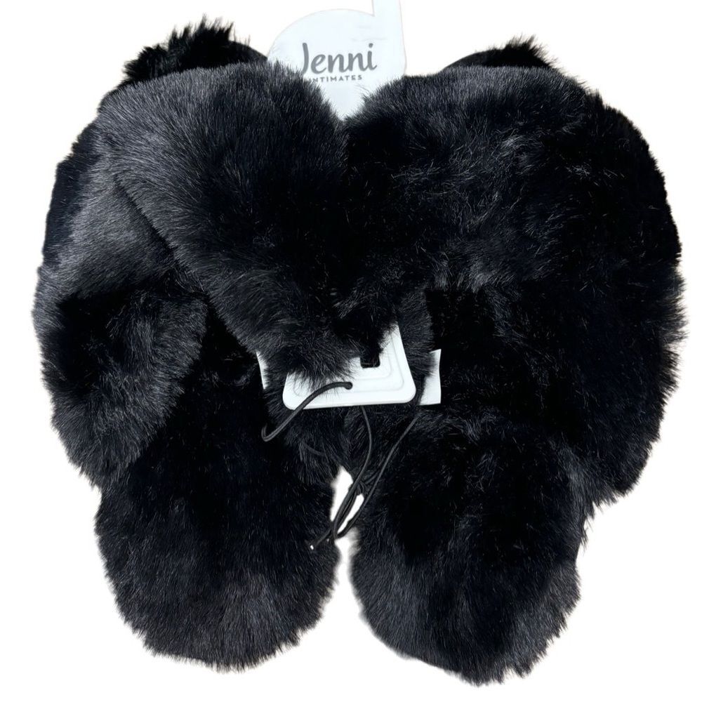 NWT Jenni Black Faux Fur Open Toe Slippers Size 7
